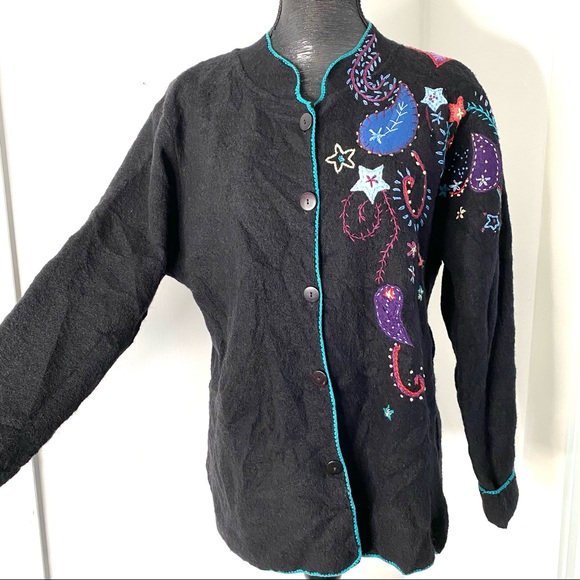 Norm Thompson Vintage Embroidered Wool Cardigan Sweater - Picture 4 of 15